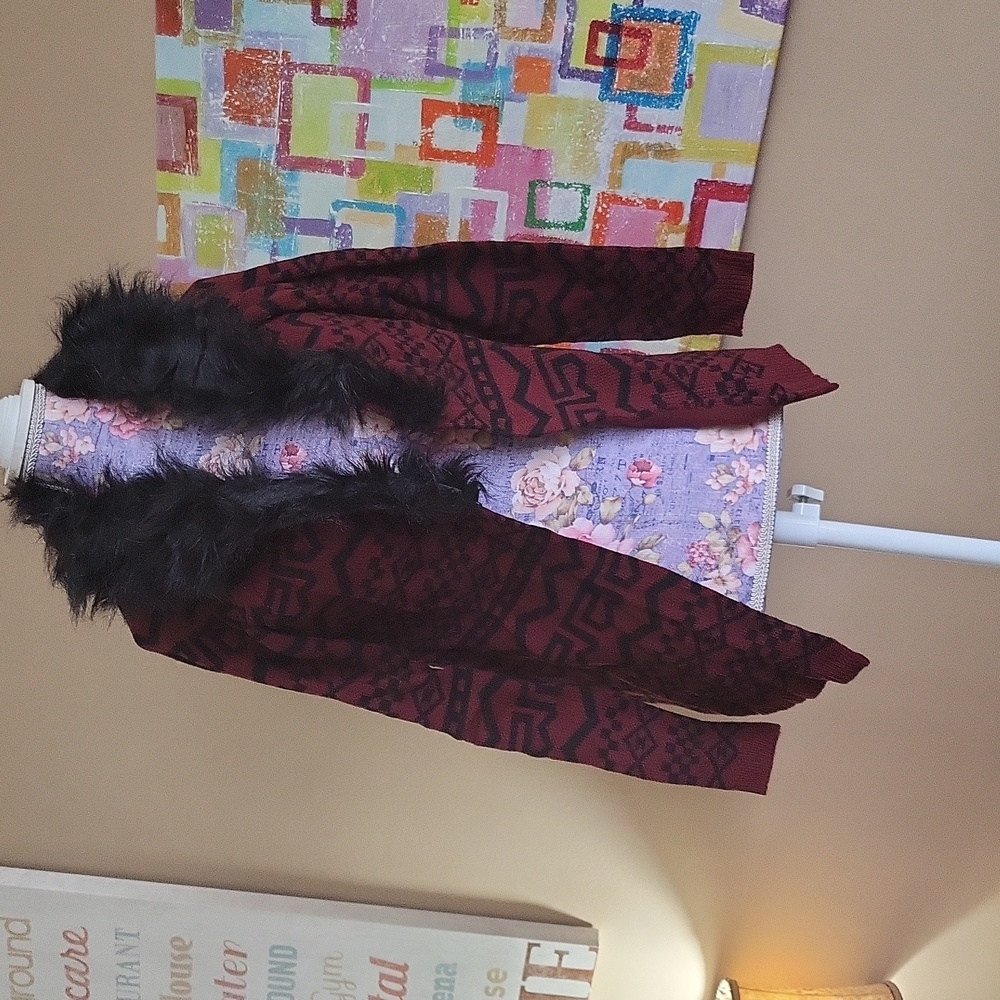 Brand New REBELLIOUS ONE OPEN FAUX FUR COLLAR SWEATER-S
